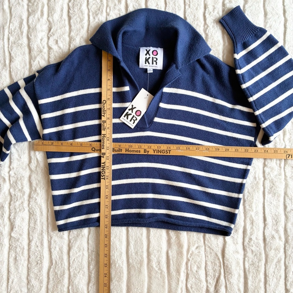 Kerri Rosenthal Womens Radiant Heart Polo Sweater Blue White Striped NWT Size XS - Picture 8 of 9